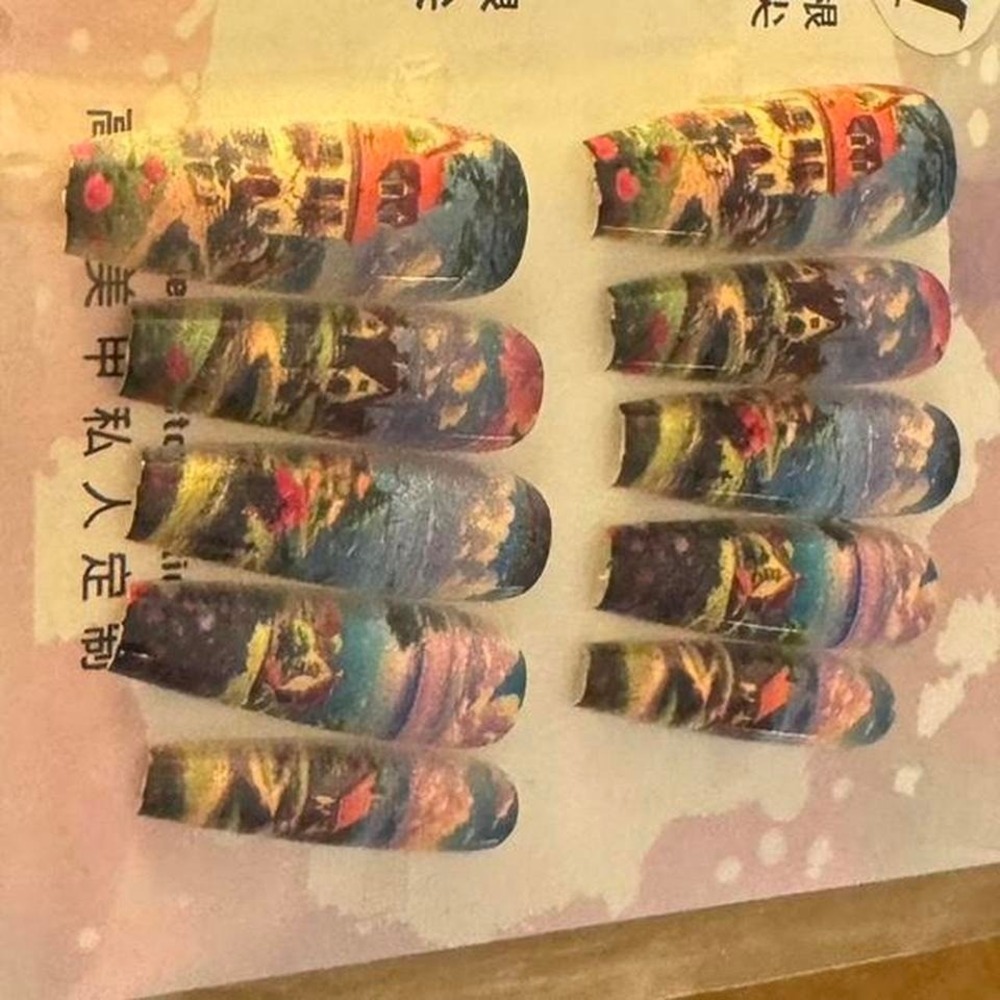 Artistic Press On Nails, Colorful Painted Design, 10‎ Piece Set